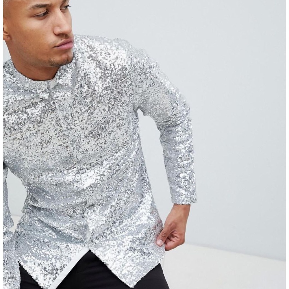 Silver Sequin Long Sleeve Shirt